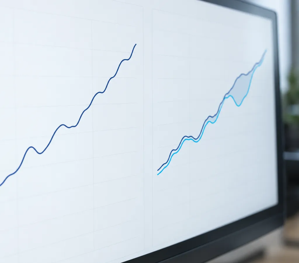 Two charts side by side on a monitor: a reference curve, and a model’s curve that follows it closely before drifting away in one section