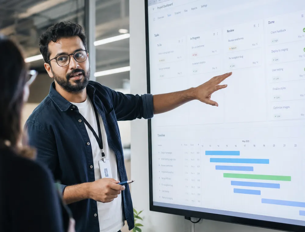 Consultant discussing AI strategy questions