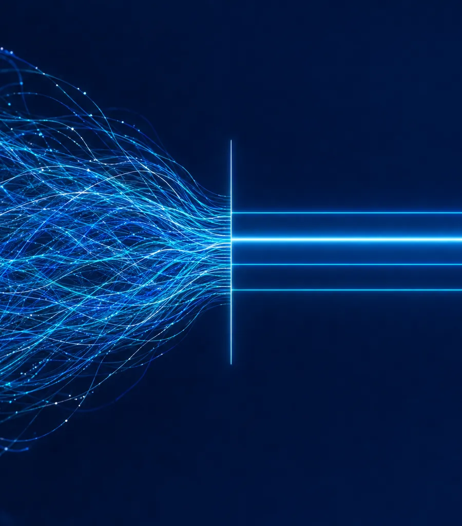 Abstract threads of light converging into four channels