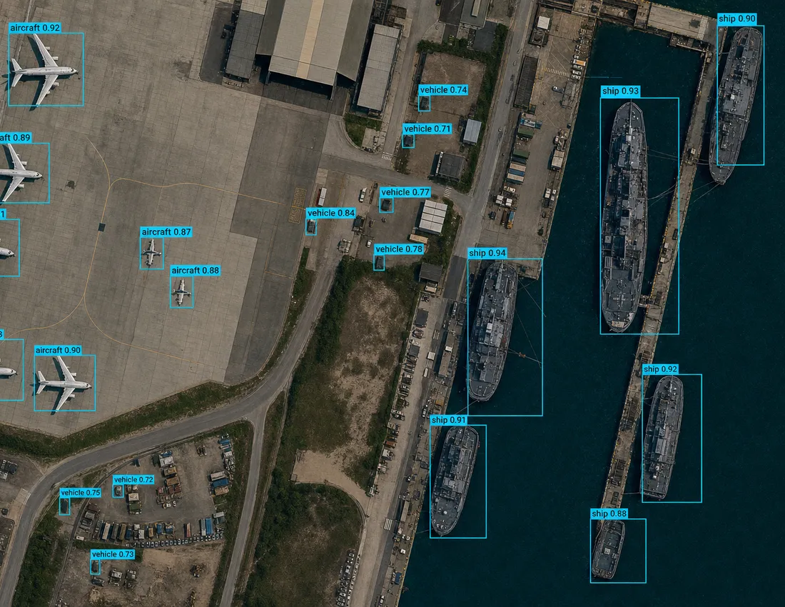 Geospatial ISR analysis detecting objects in satellite imagery