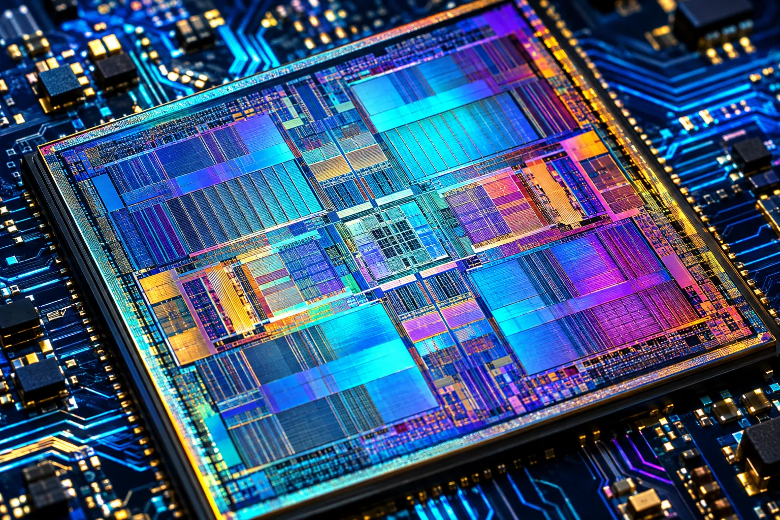 Macro view of an AI accelerator chip die