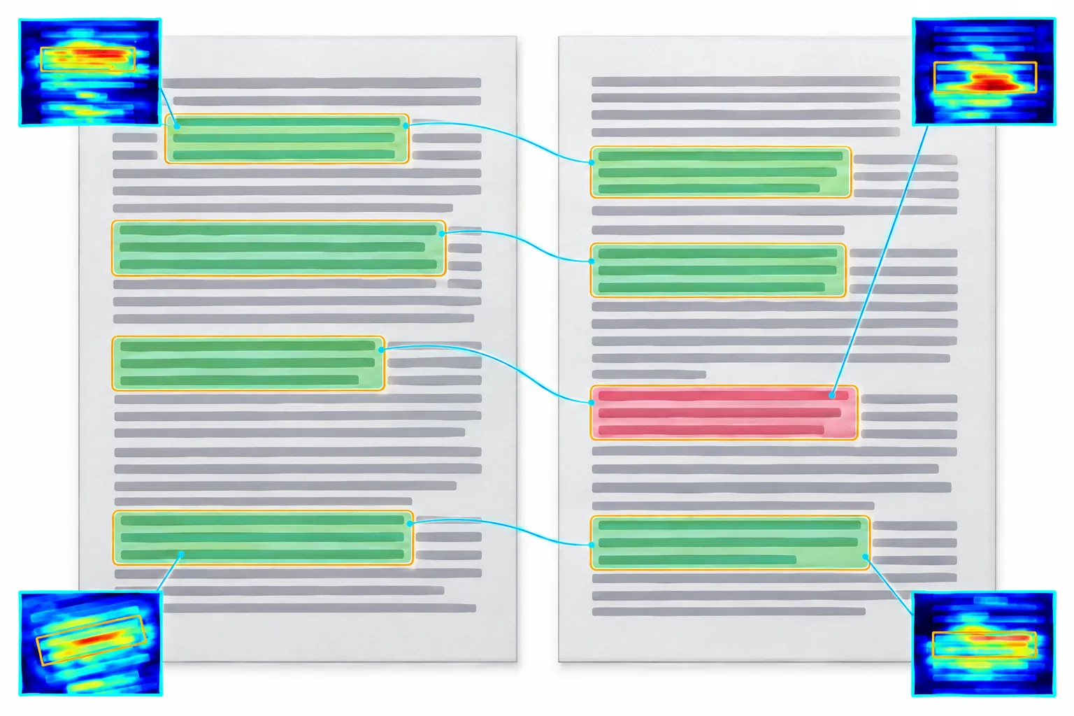 A generated answer next to its source document, supported sentences highlighted in green and one unsupported sentence in red