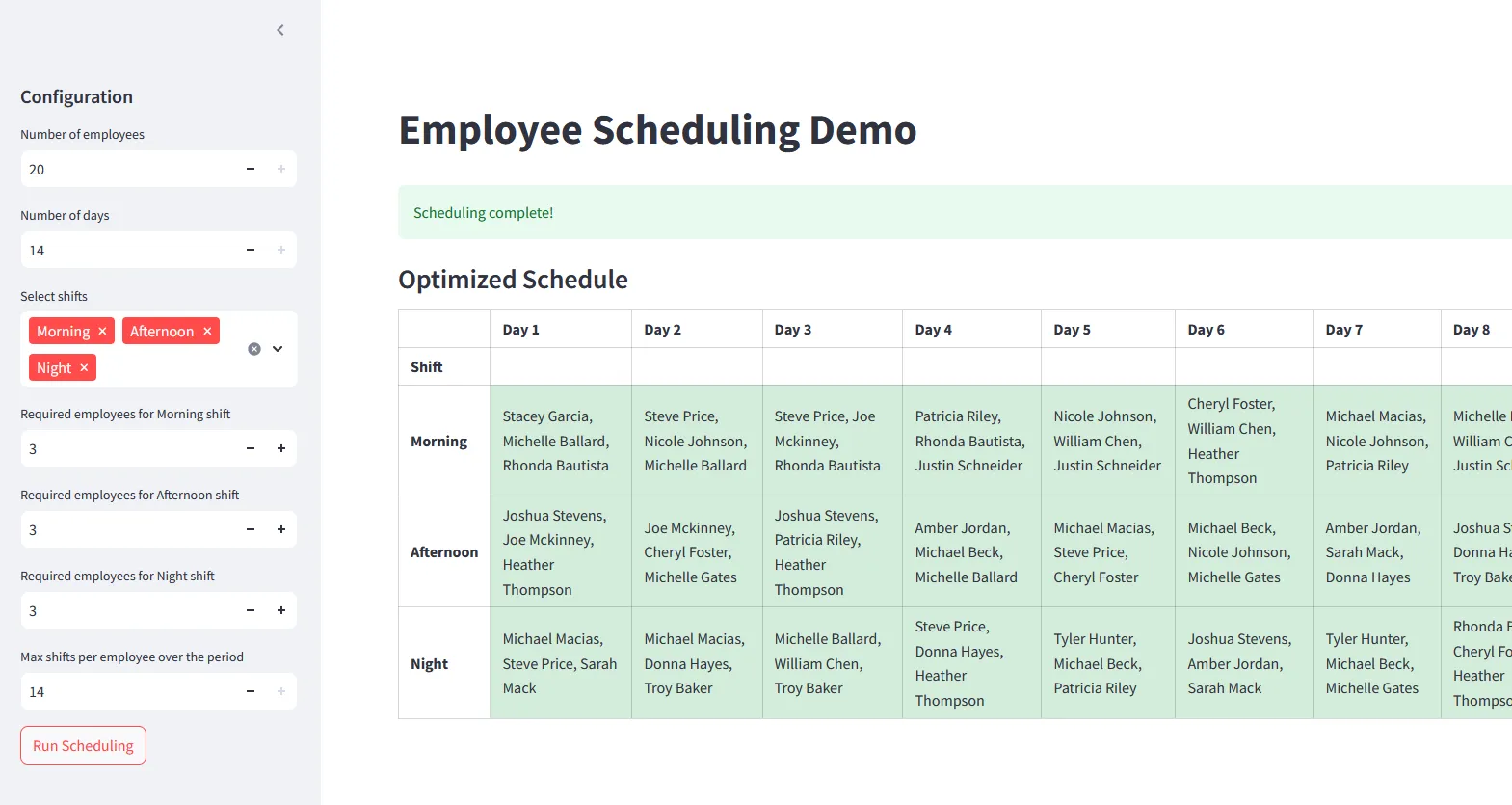AI production scheduling system interface
