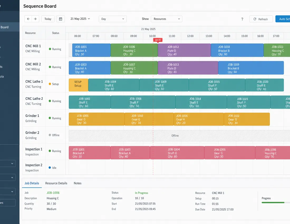 AI production scheduling system interface