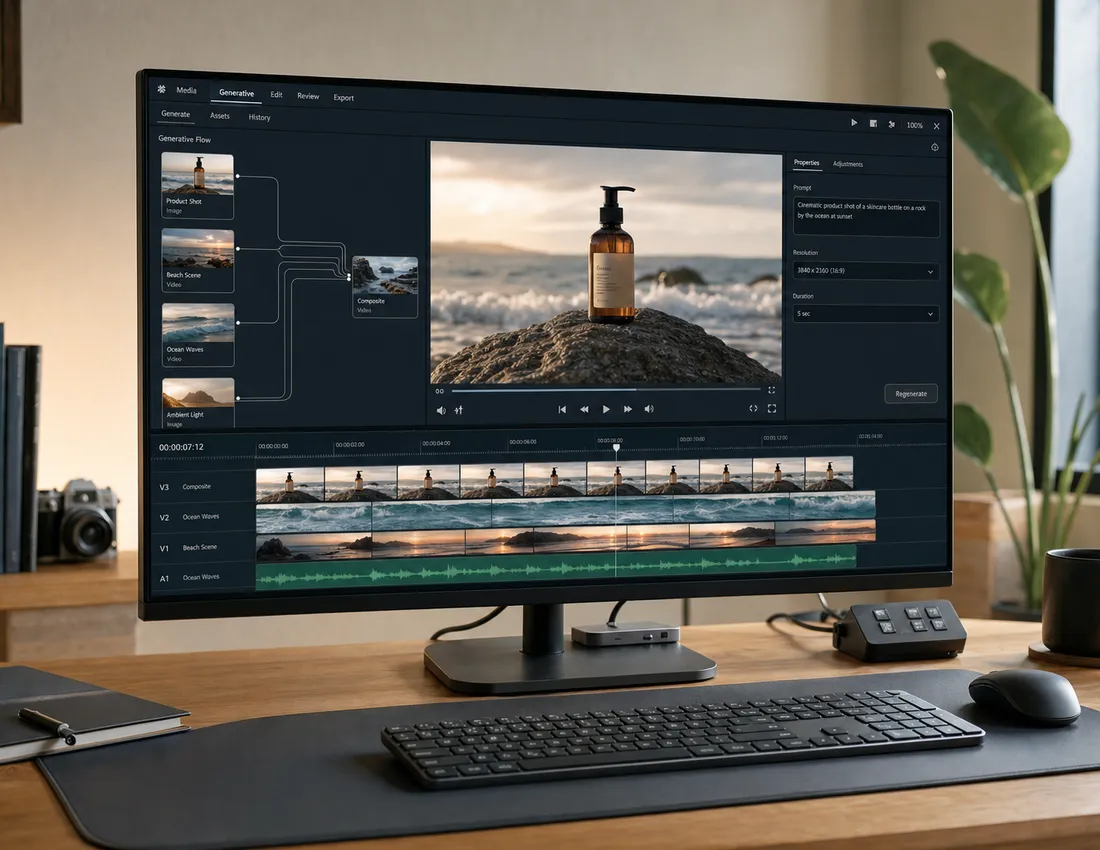 Generative AI production workspace with connected campaign assets