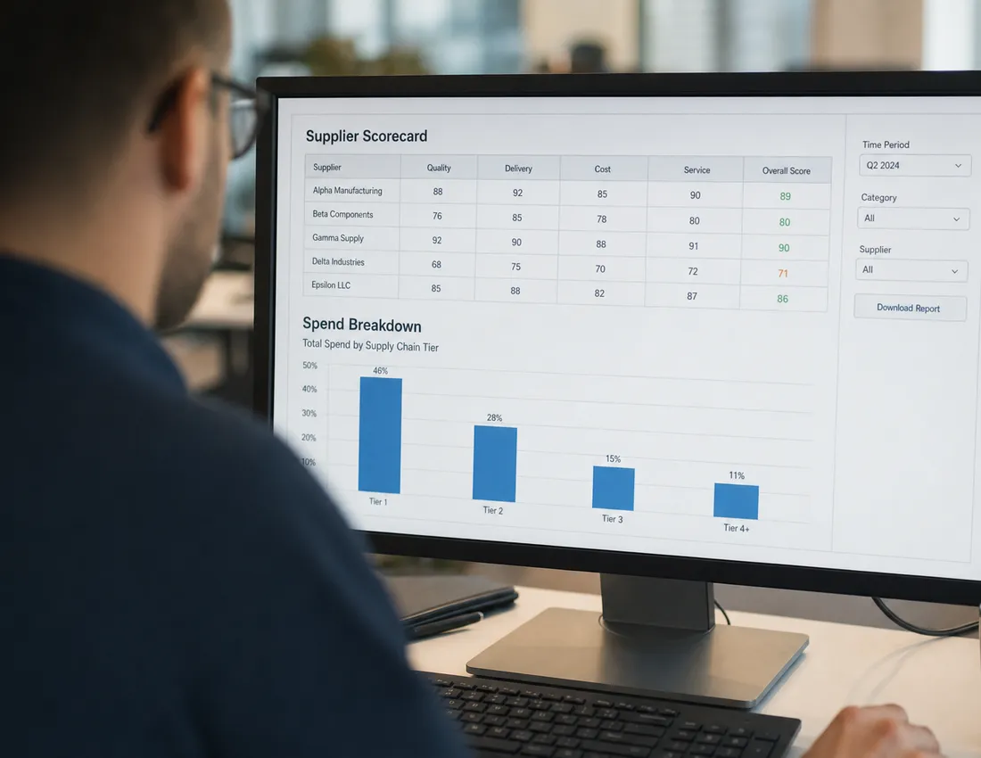 A category manager analyzing category costs and identifying spend opportunities across his supply chain